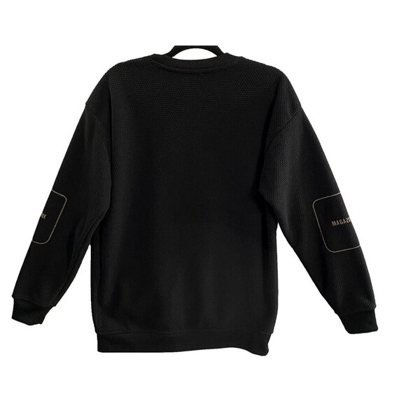 D MAGAZINE Men Pullover Textured Sweatshirt Sz L Black Embroidered Logo 22-13 - Picture 2 of 12